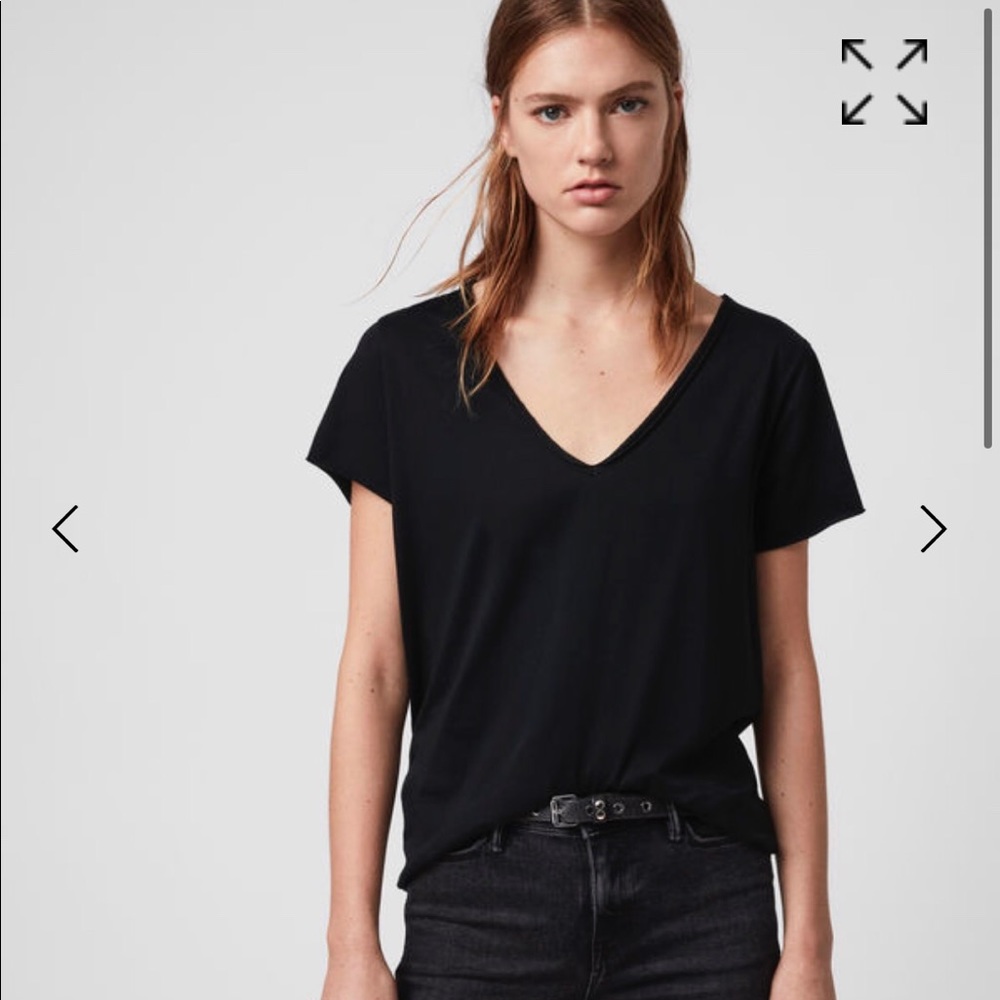 All Saints V Neck  T Shirt Black Medium ⚡️